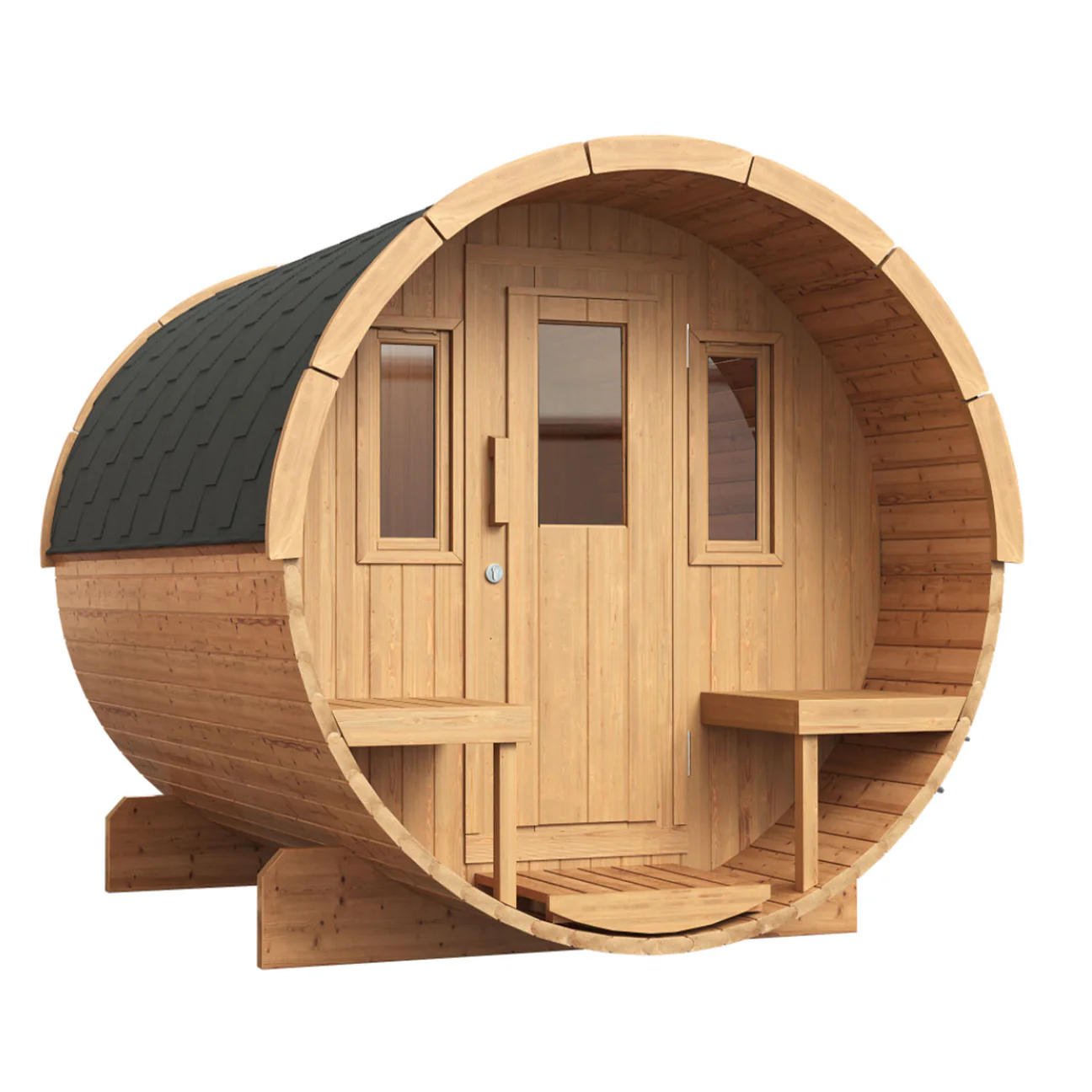 SAUNASNET® Outdoor Basic Sauna With Porch Barrel 08