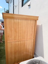 SAUNASNET® Modern Compact Wooden Sauna Cabin with Full-Length Tempered Glass Panels, Flat Roof & Benches Square 04