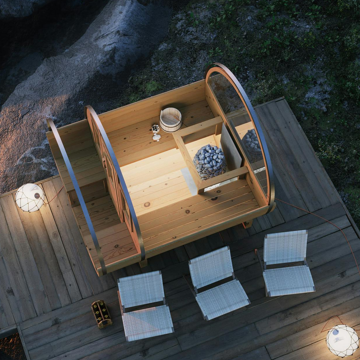 SAUNASNET® Outdoor Sauna With Semicircular Glass Windows Barrel 04