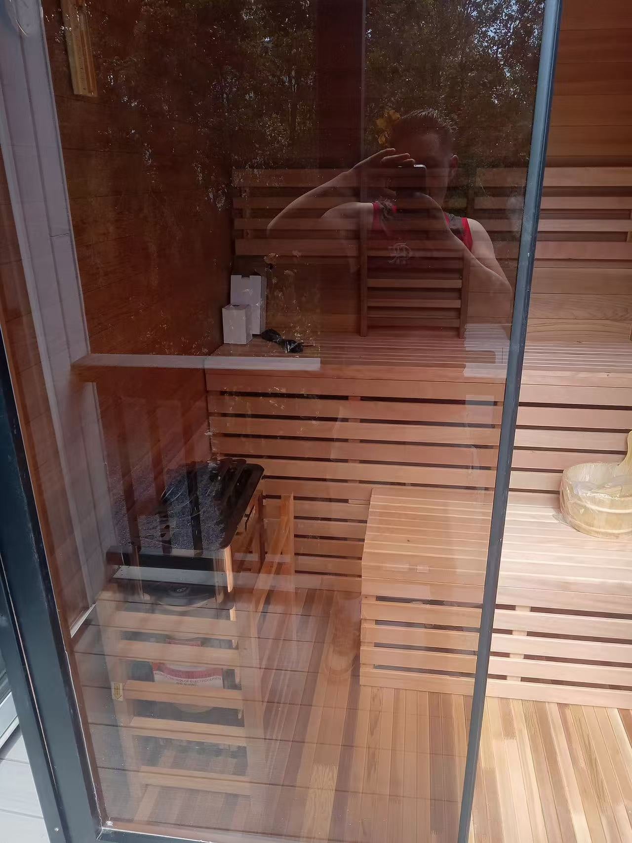 SAUNASNET® Modern Low-Energy Cube Sauna with Glass Front – Eco Sauna for Indoor Wellness and Stress Relief Black 04