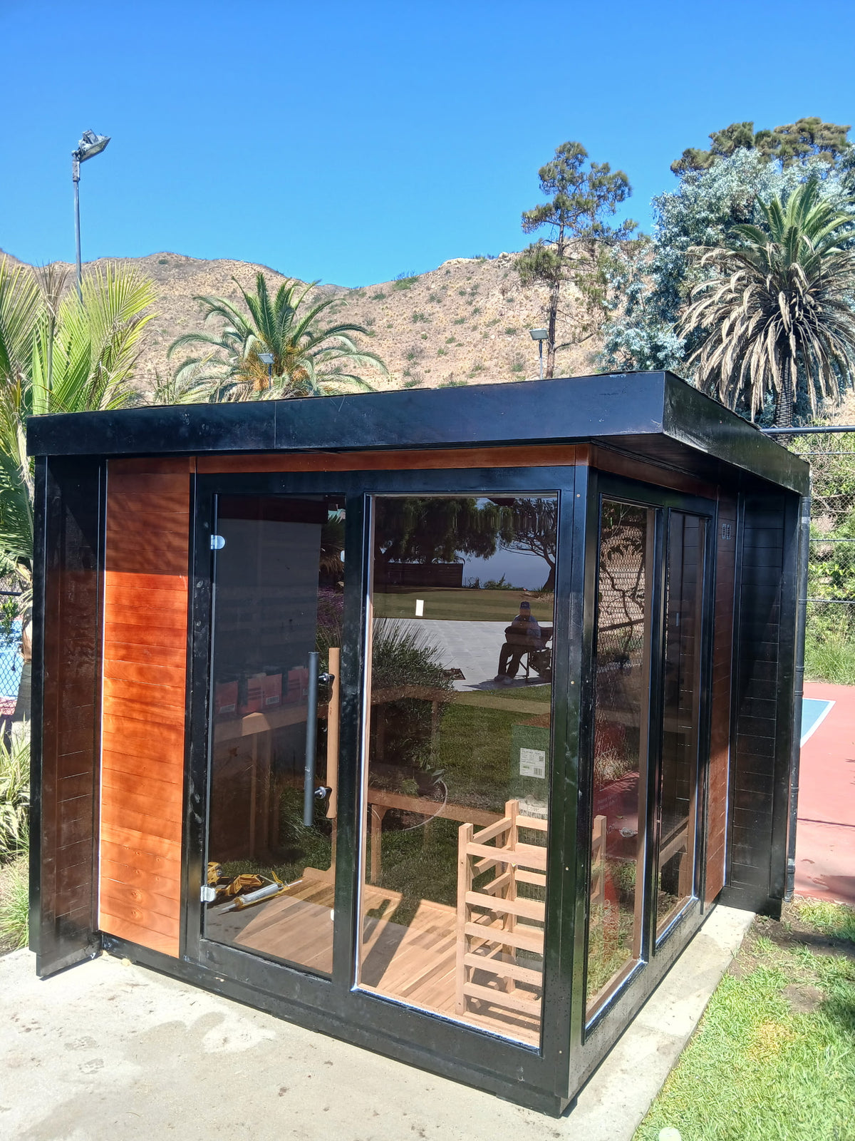 SAUNASNET® Nordic Panorama Glass-Wood Outdoor Sauna Cabin – Modern Luxury Horizon View Design Terra 02