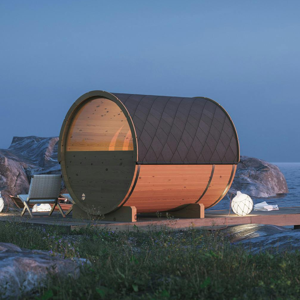 SAUNASNET® Outdoor Sauna With Semicircular Glass Windows Barrel 04