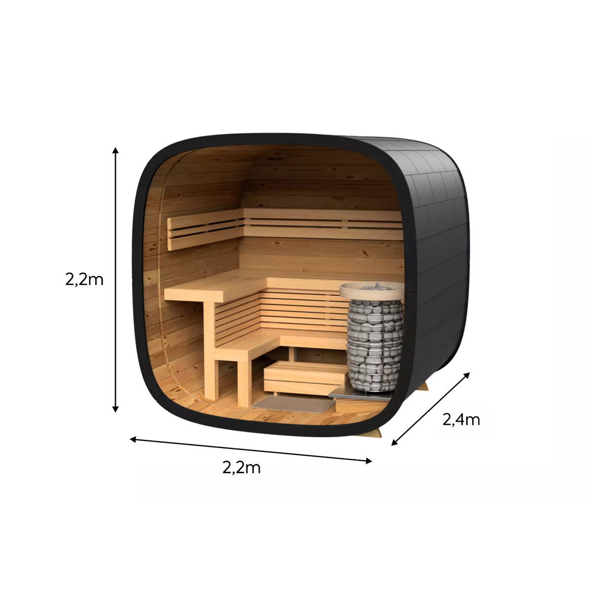 SAUNASNET® Luxury Wooden Sauna Cabin with Panoramic Glass Front Round 04（US Stock – Ships in 10–15 Days）