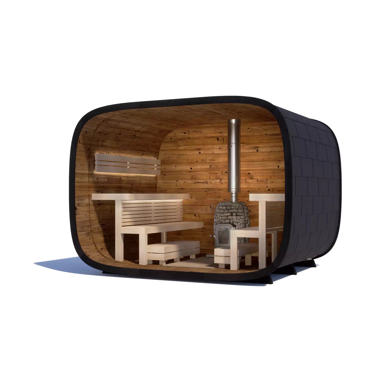 SAUNASNET® Echo Round Cube Outdoor Cabin Sauna For 6-8 People (Facing Benches) Round 01