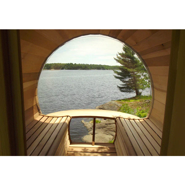SAUNASNET Traditional Panoramic Barrel Sauna (Asphalt shingles)