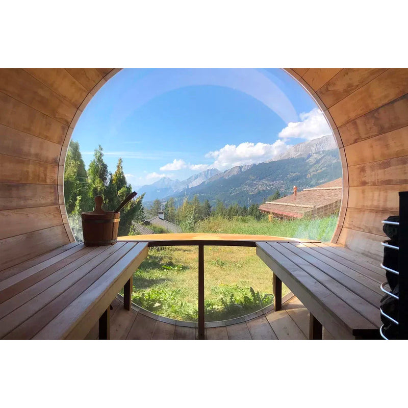 SAUNASNET Outdoor Barrel Sauna With Panoramic View Window (Wood shingles)