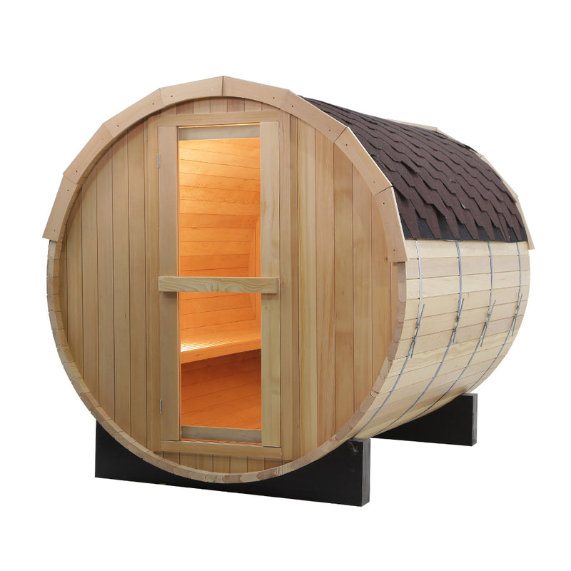 SAUNASNET® Outdoor Barrel Sauna for Relaxation, Detox, Stress Relief and Wellness with Wooden Design Barrel 02
