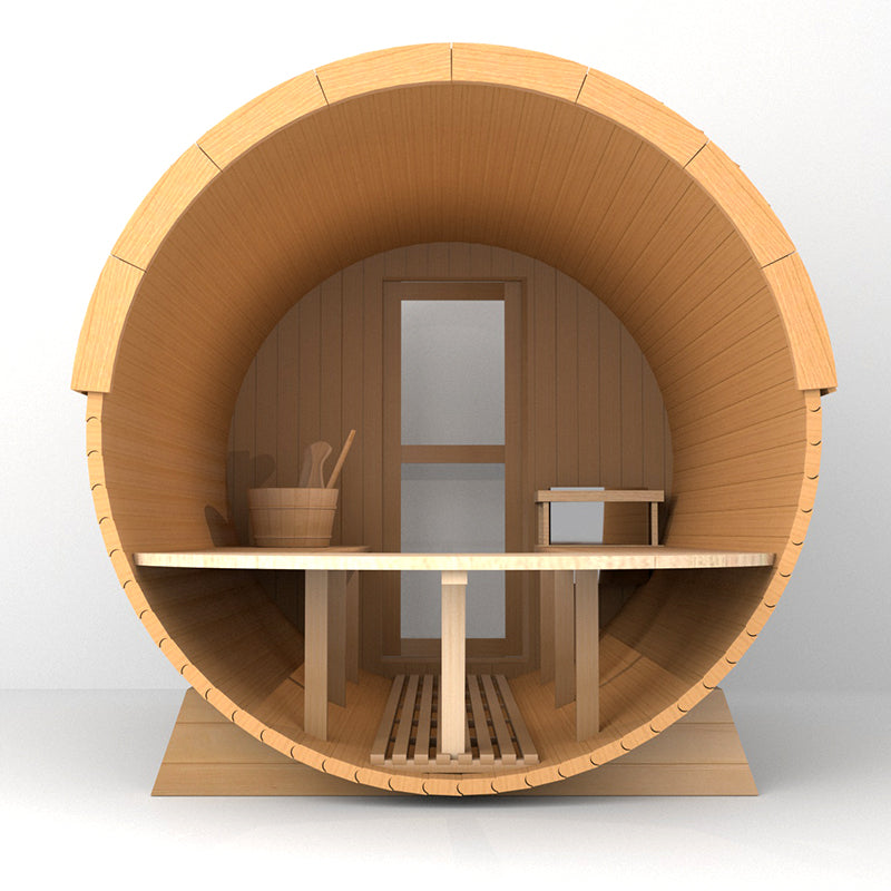 SAUNASNET Outdoor Barrel Sauna With Panoramic View Window (Wood shingles)