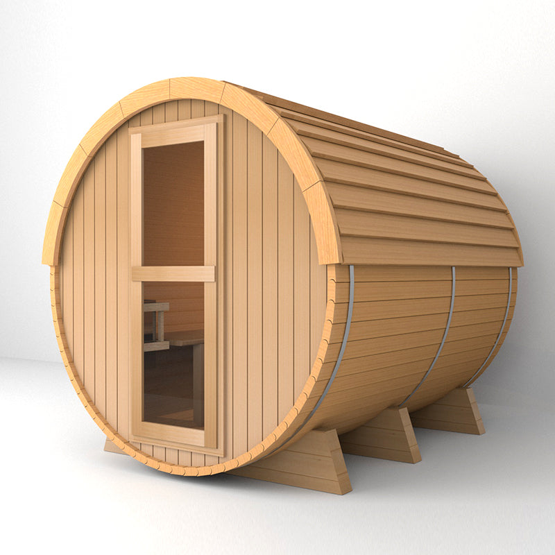 SAUNASNET Outdoor Barrel Sauna With Panoramic View Window (Wood shingles)