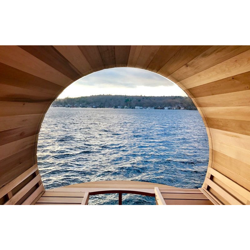 SAUNASNET Outdoor Panoramic Barrel Sauna With Porch