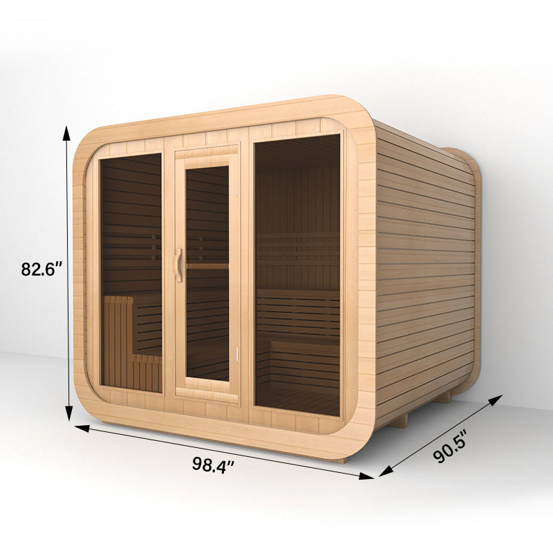 SAUNASNET® Premium Outdoor Cube Sauna Cabin with Glass Front, Energy Efficient Design for Relaxation & Detox Square 05