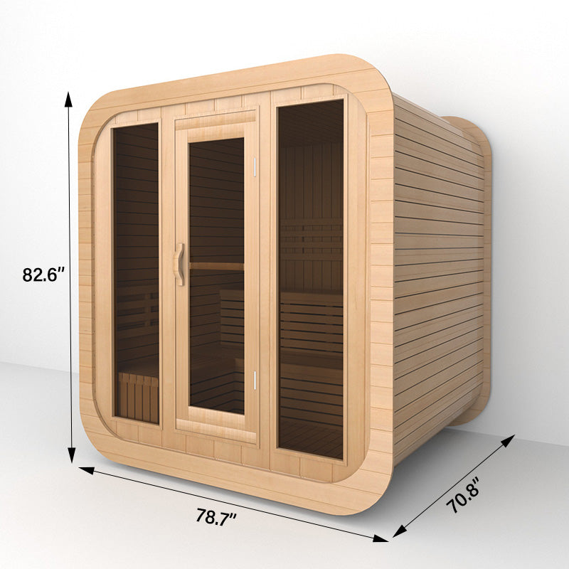 SAUNASNET® Premium Outdoor Cube Sauna Cabin with Glass Front, Energy Efficient Design for Relaxation & Detox Square 05