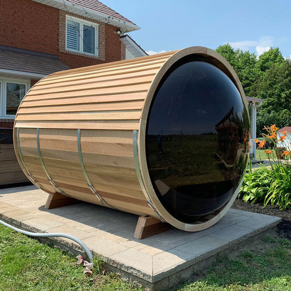 SAUNASNET Outdoor Barrel Sauna With Panoramic View Window (Wood shingles)