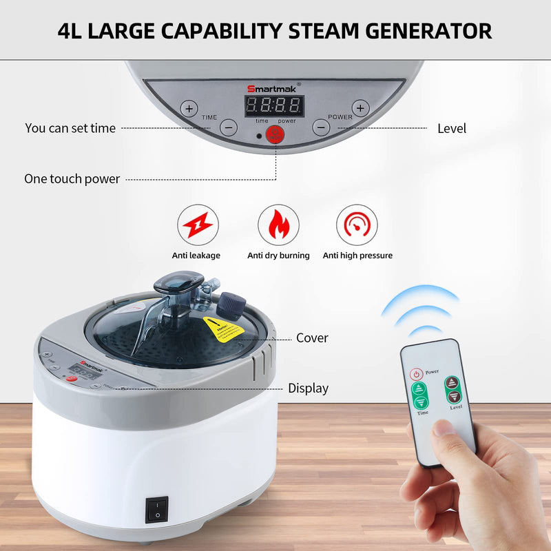 Portable Sauna Steamer 4L Upgrated with Remote Control 110V US Plug Grey