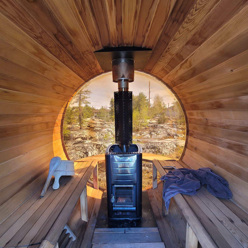 SAUNASNET Traditional Panoramic Barrel Sauna (Asphalt shingles)