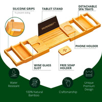 SAUNASNET® Natural Bamboo Bathtub Caddy