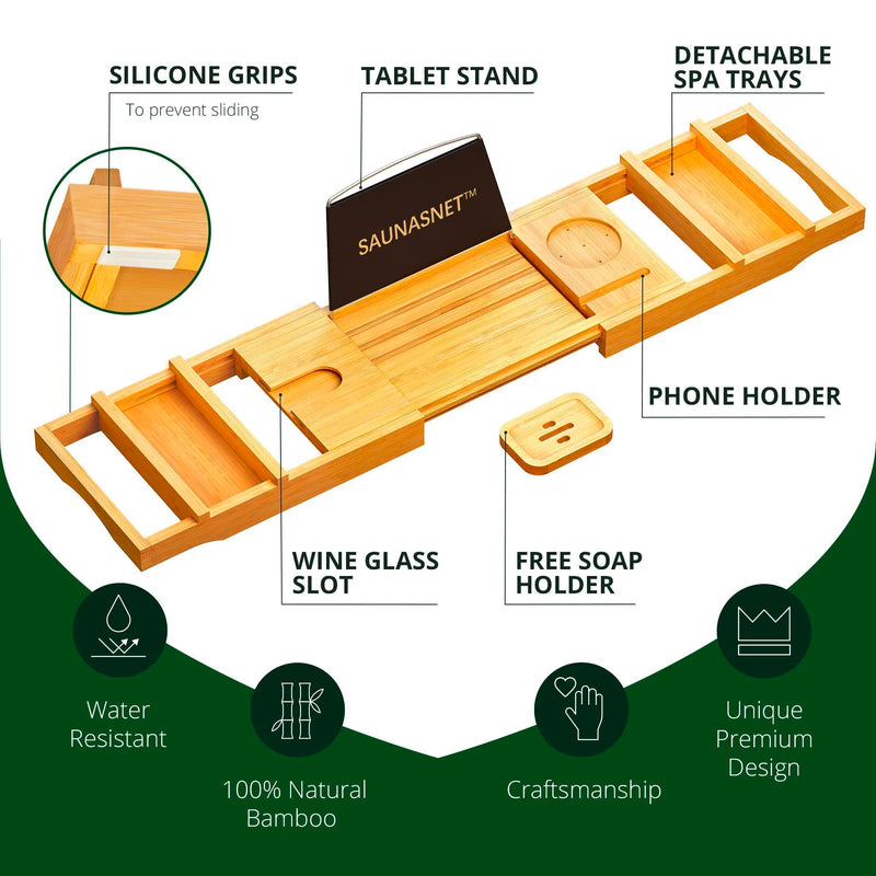 Natural Bamboo Bathtub Caddy
