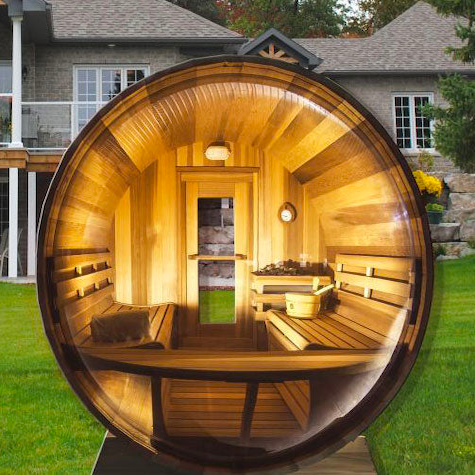 SAUNASNET Outdoor Barrel Sauna With Panoramic View Window (Wood shingles)